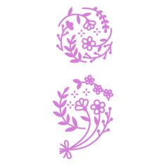 two flower stencils on a white background, one has pink flowers and the other has green leaves