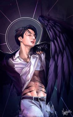 a man with an angel wings on his chest