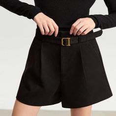 Discover the Perfect Blend of Style and Comfort Embrace the chilly season in style with our Winter Office Lady Casual Shorts. Designed for the contemporary woman who values both elegance and comfort, these shorts are a must-have addition to your winter wardrobe. The sophisticated straight-fit design paired with a tasteful mid-waist cut ensures you look sharp and feel confident in any professional setting. Exceptional Quality and Design Our casual shorts are crafted from a premium blend of 85% Polyester, 13% Viscose, and 2% Spandex, ensuring durability and a gentle stretch for all-day comfort. The woven fabric offers a luxurious feel, while the solid pattern and subtle pockets and belt add a touch of class. With a convenient zipper fly closure, these shorts are not only stylish but also pra Elegant Shorts With Belt Loops, Elegant Black Shorts With Belt Loops, Chic Workwear Shorts With Belt Loops, Chic Bermuda Shorts With Belt Loops, Classic Black Shorts With Belt Loops, Chic Shorts With Belt Loops And Short Inseam, Chic Shorts With Short Inseam And Belt Loops, Chic Shorts With Short Inseam, Fall Shorts With Belt Loops For Night Out