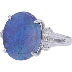 18K White Gold 5.34 Carat Black Opal Ring with Diamond Accents Luxury Round Opal Rings, Luxury Opal Ring With Cabochon Cut, Luxury Opal Ring With Gemstone Accents For Anniversary, Luxury White Gold Opal Ring, Formal Opal Ring With Gemstone Accents, Elegant Round Opal Ring For Formal Events, Elegant Round Opal Ring For Formal Occasions, Luxury Opal Cabochon Rings, Luxury Opal Gemstone Ring For Formal Occasions