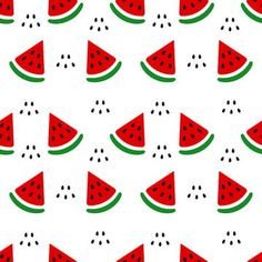 watermelon slices are arranged in rows on a white background with green and red accents