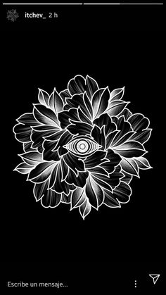 an abstract black and white flower on a dark background with the text, ecribe un message