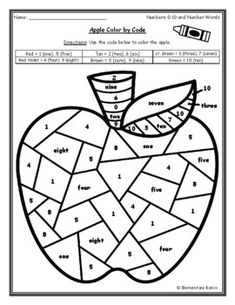 an apple color by number worksheet for the students to practice their numbers and colors