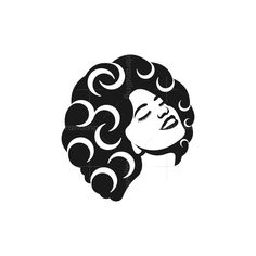 the silhouette of a woman's head with curly hair and curls in black on a white background