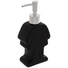 a black soap dispenser on a white background