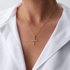 14K Real Solid Gold Gothic Cross Necklace, Gold Layering Cross Necklace, Gold Cross Charm, Christian Faith Pendant, Gold Religious Necklace ✝️ Timeless and Bold: 14k Real Solid Gold Gothic Cross Necklace ✝️ Introduce a touch of bold elegance and timeless style to your jewelry collection with our 14k Real Solid Gold Gothic Cross Necklace. This striking piece, crafted from high-quality gold, is designed to make a statement. PRODUCT FEATURES: - 14k Yellow Gold, White Gold, Rose Gold - Cross Width: Gold Pendant Cross Necklace Fine Jewelry, Fine Jewelry Yellow Gold Cross Pendant Necklace, Spiritual Gold Necklaces With Diamond Cut, Fine Yellow Gold Cross Pendant Necklace, Yellow Gold Diamond Cut Cross Pendant Necklace, Gold Cross Necklace Fine Jewelry, 14k Gold Crucifix Necklace Fine Jewelry, Gold Cross Necklace In Fine Jewelry Style, Sterling Silver Crucifix Necklace In Yellow Gold