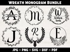 wreath monogram bundle with letters and numbers