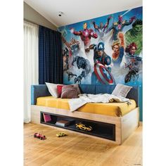 the avengers wall mural is in this bedroom