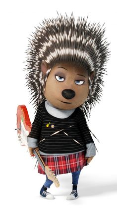 the hedgehog is holding a tennis racket and wearing a shirt with an animal's head on it