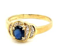 Item Specifications:Metal: 14K Yellow GoldStyle: Statement RingRing Size: 6 (resizing available for a fee)Total Weight: 2.1 GramsRing Height: 7.76 mmGemstone Specifications:Gemstone: 1 blue sapphireShape: ovalSapphire Measurements: ~5.4 mm x 4.3 mm x 2Diamond Count: 16Diamond Carat Weight: ~0.10Diamond Color: H-IDiamond Clarity: SI-I1Condition: NewStamped: "14K" "585" Sapphire And Diamond Ring, Sapphire Diamond Ring, Sapphire Diamond, Gold Style, Timeless Beauty, Blue Sapphire, Statement Rings, Diamond Ring, Sapphire