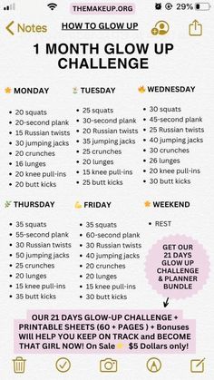 Bigger Thigh Workout, Glow Up Planner, Glow Up Challenge, Workout Routines For Beginners, 5 Dollars, Workout For Flat Stomach, Daily Exercise Routines