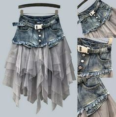 Denim Skirts Online, Gothic Skirt, Gothic Chic, Womens Denim Skirts, Tulle Tutu Skirt, Chic Skirts, Trendy Skirts, Skirt Denim, Patchwork Skirt