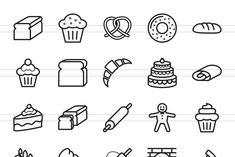 a bunch of different types of food icons