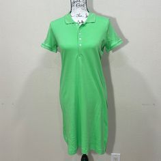 Color: Grass Court 100% Cotton Front Button Closure With Spread Collar Spring Casual Polo Dress For Daywear, Casual Spring Polo Dress For Daywear, Casual Spring Daywear Polo Dress, Classic Short Sleeve Polo Dress For Spring, Classic Green Cotton Dress, Embroidered Denim Dress, Polo Shirt Dress, Green Polo Shirts, Striped Midi Dress