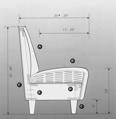 a drawing of a chair with measurements for the seat and back side, as well as its height