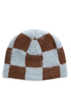 Double your styling options with this checked beanie that reverses to a solid side featuring the Swedish label's embroidered logo. 45% recycled nylon, 30% organic cotton, 25% wool; with 38% acrylic, 32% recycled polyamide, 30% mohair contrast Hand wash, dry flat Imported Blue Brown, Surfboard, Organic Cotton, Nordstrom, Wool, Blue