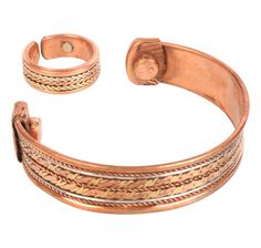 PRICES MAY VARY. Beautiful design and attention to detail. Handcrafted by rural artisans in India with techniques inherited through generations. Thick and sturdy. Lasts a lifetime. Pure Copper Bracelet and Matching Ring. Elegant look perfect for men and women, lightweight and comfortable to wear. Uncoated and with magnets. Wear it touching your skin. Easily adjustable to fit most wrist sizes for men and women. Easy to wear - just slip it in Gorgeous Gift - Beautifully packaged -suitable for a gi Spiral Braid, Braid Patterns, Ring Elegant, Matching Ring, Chakra Jewelry, Copper Bracelet, Matching Rings, Gorgeous Gift, Pure Copper