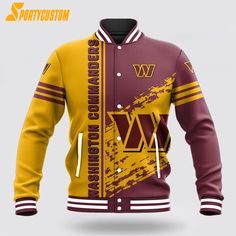 NFL Washington Commanders Baseball Jacket For Awesome Fans Show your team spirit in style with the NFL Baseball Jacket. This classic jacket features t... Team-colored Outerwear With Team Name For Sports Events, Team-colored Outerwear With Team Name For Game Day, Team-colored Long Sleeve Varsity Jacket With Team Name, Long Sleeve Varsity Jacket With Team Name For Sports, Casual Outerwear With Team Logo For Sports Events, Team-colored Outerwear With Team Name For Sports Season, Collegiate Outerwear With Team Name For Game Day, Team Outerwear For Game Day, Game Day Varsity Jacket With Team Name