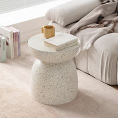 Stone Effect Side Table Nightstand Nordic Sofa, Pedestal Side Table, Side Table Decor, Living Room Balcony, Side Table Design, Table Sofa, Small Coffee Table, Small Sofa, Sofa Side Table