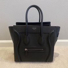 Micro Luggage Handbang In Drummed Calfskin In Black - Very Well Taken Care Of - No Flaws Or Signs Of Wear - Comes With Tag (Sorry, No Dust Bag!) - Currently Listed On The Celine Website At $3300 Designer Black Calf Leather Bags, Black Designer Calf Leather Bag, High-end Black Calf Leather Bag, Celine Micro Luggage, Celine Micro, Celine Bags, Celine Bag, Very Well, Calf Skin