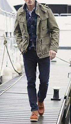 Field Jacket Outfit Men, Field Jacket Outfit, Field Jacket Men, Older Mens Fashion, M65 Field Jacket, Mens Fashion Casual Shoes, Modern Mens Fashion, Mens Fashion Rugged, Rugged Style