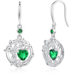 This Tree Birthstone Earrings Is Designed With Tree Of Life Symbols And Inlaid With A Green Round-Shape Stunning And Shining Created Emerald Birthstone. Emerald Is The May Birthstone, Represents Love And Life. Emerald Is Also The Stone Given To Celebrate The 55th Wedding Anniversary. Pendant Diameter: 18mm (0.7 Inch). Length:36mm(1.42 Inch) The Tree Of Life Is Connected To Everything. The Tree Of Life Jewelry Symbolizes Growth And Strength, Rebirth, A Bright Future, Good Health, And A Fresh Star Connected To Everything, 55th Wedding Anniversary, Tree Of Life Symbol, Life Jewelry, Emerald Birthstone, Tree Of Life Jewelry, Birthstone Earrings, The Tree Of Life, May Birthstone