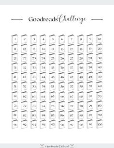 the printable score sheet for goodreads challenge is shown in black and white