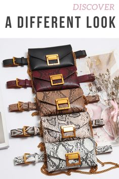 Quality handbags with a touch of exotic! Many different bags to choose from, each with their own style. Stay up to date with latest fashion trends. Bag Leather Women, Leather Waist Pack, Waist Bag Fashion, Waist Bags For Women, Waist Bag Leather, Fanny Pack Fashion, Waist Bag Women, Snake Leather, Women Chain