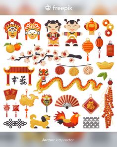 an illustration of chinese new year's decorations and symbols on a white background stock photo