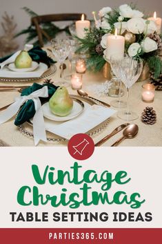 Looking for elegant Christmas tablescape ideas with a vintage feel for your holiday table? This simple table with greens, golds and whites features traditional table decorations with gorgeous table settings and centerpieces that would be perfect for your Christmas table decorations this year! Click for all the details... Holiday Tablescapes Christmas, Holi Ideas, Christmas Party Planning, Christmas Elegant, Christmas Open House, Vintage Inspired Christmas, Tablescape Ideas