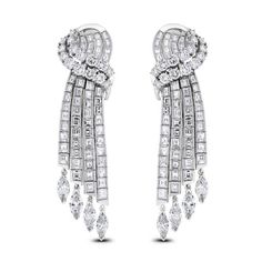 These classic channel set earrings exude luxury and extravagance. The are an ideal family heirloom... Diamond Waterfall Earrings, Unique Diamond Earrings, Heart Diamond Earrings, Classic Channel, Waterfall Earrings, Ideal Family, Pearl Chandelier Earrings, Diamond Chandelier Earrings, Pom Earrings