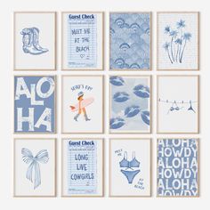 six different blue and white greeting cards with the words,'great chick meet me at the beach '