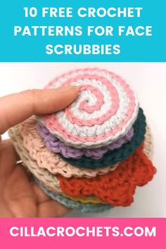 crochet patterns for face scrubbies with text overlay