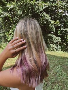 Light Purple Hair With Blonde, Blonde Hair And Purple Highlights, Under Hair Dye Purple Blonde, Lavender Hair With Blonde, Blond With Purple Underneath, Peekaboo Hair Color Purple Blonde, Purple Hair And Blonde, Purple Tinted Hair Blonde, Light Brown Hair With Blonde And Purple Highlights