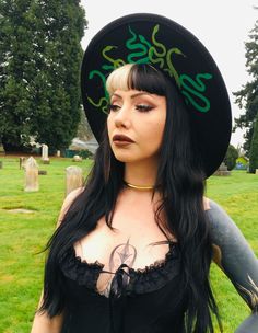 "Welcome to Witchwood's brand new XL wide brim hats! These hats have our biggest brim yet! They are made of sturdy vegan felt and are all hand printed.   Vegan Felt Size: 23\" (but size is adjustable and can be sized down, inside the hat) PLEASE NOTE: These hats have a bit more \"give\" to the circumference and can fit a slightly bigger size than our other wide brim hats Brim - 3.75\" wide Hat Color - Black Print Color - Green & Glitter" Goth Witch, Patch Dress, Wide Brim Hats, Brim Hats, Ballerina Shoes Flats, Gala Dresses, Green Glitter, Bad Hair Day, Felt Hat