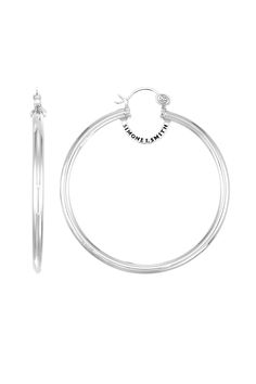 Platinum Over Sterling Silver Large High-Polished Round Hoops Birthstone Colors, Helping Hand, Signature Jewelry, Zodiac Necklaces, Affordable Jewelry, Bracelet Collection, Large White, Earring Necklace, Jewelry Care