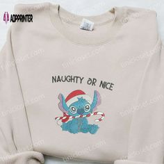 Introducing the Stitch Naughty Or Nice Candy Cane Embroidered Shirt, a festive and playful addition to your holiday wardrobe. This vibrant shirt features an adorable Stitch character embroidered on a candy cane, spreading Christmas cheer wherever you go. Made with high-quality materials, this shirt offers comfort and durability. It is perfect for family gatherings, holiday parties, or simply lounging at home. Show off your love for Disney and celebrate the season in style with this unique and ey Christmas Gifts For Family, Embroidered Shirts, Stitch Shirt, Festival Shirts, Xmas Shirts, Family Christmas Gifts, Embroidered Clothes, Christmas Embroidery, Embroidered Hoodie