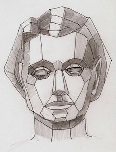 a drawing of a man's face made out of geometric shapes and lines on paper