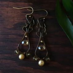 Temple Tree Pendulum Dangle Earrings in Bronze - Citrine Hammered Earrings, Artist Gifts, Wire Earrings, Ear Wires, Exclusive Designs, Citrine, Freshwater Pearls, Diy Jewelry, Temple