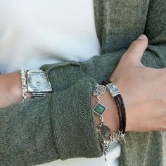 Our Tree of Life Bracelet with multi-strand leather and an enlarged birdie charm is sweet yet ruggedly casual. The unique tree charm is hand-cast in sterling silver with a bezel set CZ and then hand-brushed for a slightly oxidized finish. Perfect for those seeking a meaningful piece of jewelry. Handcrafted, 7 1/4" -8 1/2" long. Style # B392 Genuine Brown Leather Toggle Adjustable Clasp Sterling silver and CZ ".925" sterling silver quality stamp Free shipping on all orders over $100 covers USPS F Silver Leather Bracelet With Lobster Clasp For Everyday, Everyday Silver Leather Bracelet With Lobster Clasp, Casual Silver Jewelry For Everyday Use, Everyday Silver Engraved Leather Bracelet, Everyday Silver Leather Bracelet Nickel Free, Everyday Engraved Silver Leather Bracelet, Casual Silver Charms Jewelry, Casual Silver Jewelry With Charms, Tree Of Life Bracelet