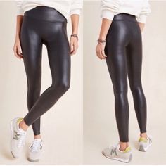 Spanx Faux Leather Leggings New With Tags Size: Petite Large Color: Black No Trades Black Velvet Leggings, Camouflage Leggings, Black Leather Leggings, Black Faux Leather Leggings, Black Capri Leggings, Suede Leggings, Velvet Leggings, Striped Leggings, Faux Leather Pants