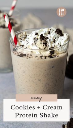 two glasses filled with ice cream and oreo cookies next to each other on a table