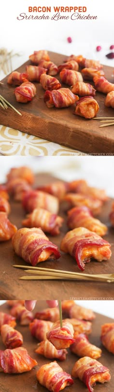 bacon wrapped pretzels sitting on top of a wooden cutting board