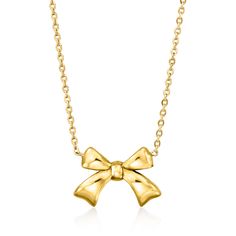 Ross-Simons - 14kt Yellow Gold Bow Necklace. 16". RS Pure. Modern designs that complete your outfit and complement your personality. Pretty and petite, our handcrafted 14kt yellow gold bow necklace is a dainty take on the big trend! Cable chain includes a 2" extender. Lobster clasp, 14kt yellow gold bow necklace. Jewelry Presentation, Bow Necklace, Necklace Necklace, Fine Jewellery Necklace, Cable Chain, Top Rated, Lobster Clasp, Contemporary Style, Ebay Store