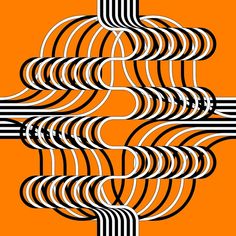 an orange background with black and white lines in the shape of a tree on top of it