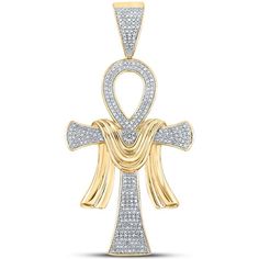 GND 10K Yellow Gold Ankh Cross Pendant with Prong-Set Round Diamonds - 0.80 Carat Total Diamond Weight Symbol Of Life, Ankh Cross, Egyptian Culture, Life Symbol, Eternal Life, Cross Charms, Sparkle Diamonds, Ancient Egyptian, Cross Pendant