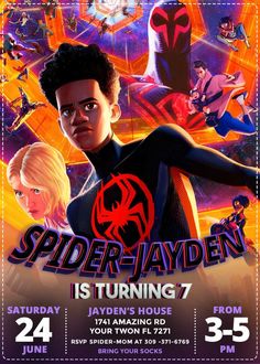 spider - man and his friends are in the poster for their upcoming movie, it's turning 7