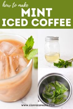 how to make mint iced coffee with ice and water in the bottom left hand corner