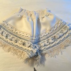 Chio, Made In Italy Elastic Waist Shorts With Roping, Tassels, Lace, Fringe White And Blue Size Small White Ruffle Shorts, Pom Pom Shorts, Elastic Waist Shorts, Ruffle Shorts, Diy Clothes, Tassels, Elastic Waist, In Italy, Blue And White