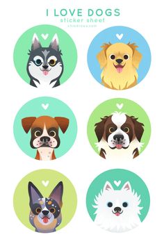 four stickers with dogs on them in different shapes and sizes, including the dog's head